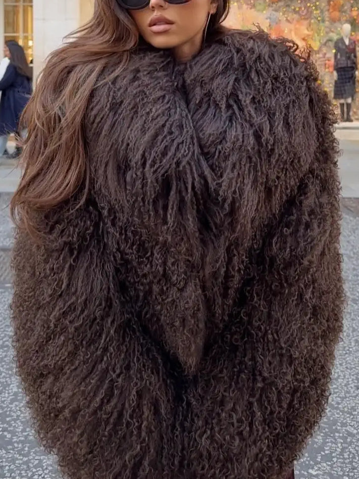 Women's Real Fur Cozy Shaggy Shearling Coat