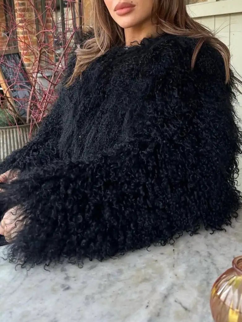 Women's Real Fur Cozy Shaggy Shearling Coat