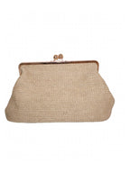 Large Kisslock Clutch Jute Handbag