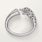 White Gold Plated Crystals Black Enamel Leopard Bracelet