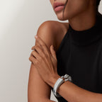 White Gold Plated Crystals Black Enamel Leopard Bracelet