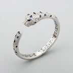 White Gold Plated Crystals Black Enamel Leopard Bracelet