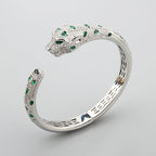 White Gold Plated Crystals Black Enamel Leopard Bracelet