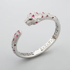 White Gold Plated Crystals Black Enamel Leopard Bracelet