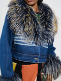 FUR TRIM JACKET & DENIM JEANS