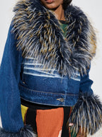 FUR TRIM JACKET & DENIM JEANS