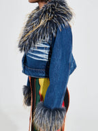 FUR TRIM JACKET & DENIM JEANS