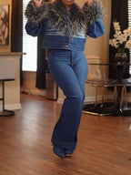 FUR TRIM JACKET & DENIM JEANS