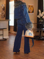 FUR TRIM JACKET & DENIM JEANS