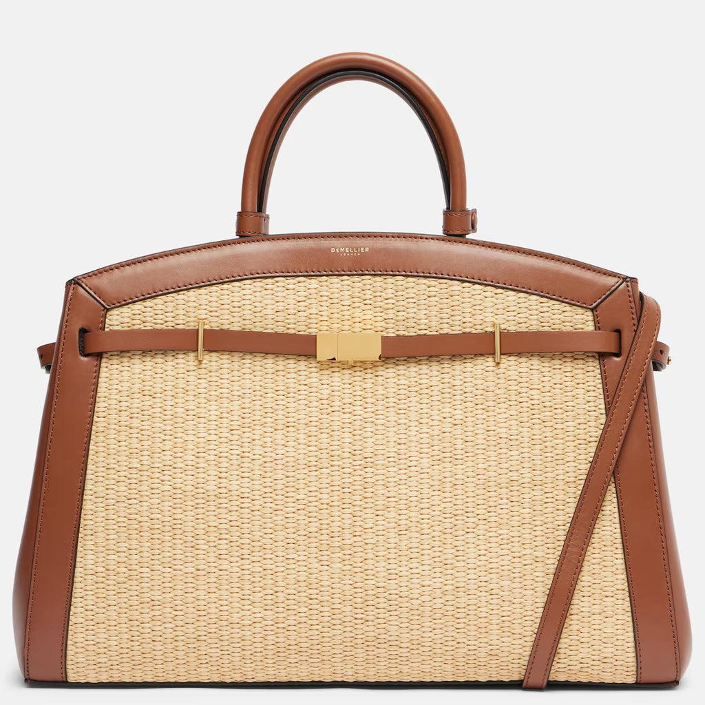 Leather-trimmed Raffia Tote Bag