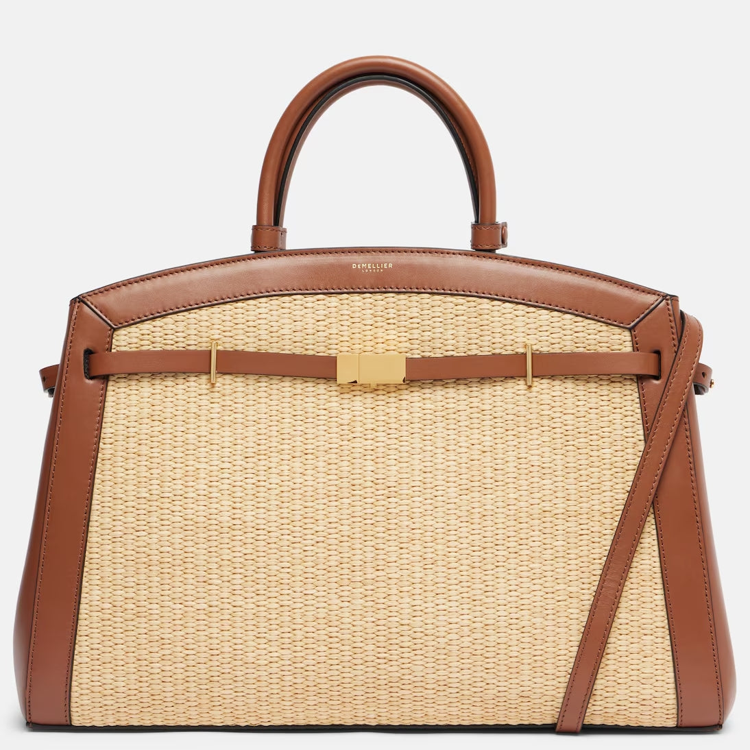 Leather-trimmed Raffia Tote Bag