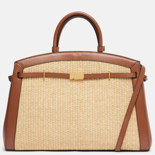 Leather-trimmed Raffia Tote Bag