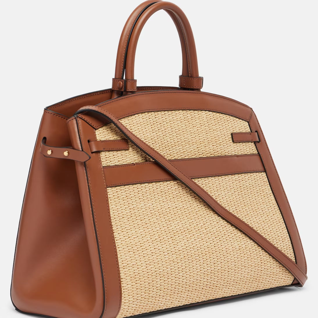 Leather-trimmed Raffia Tote Bag