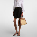 Leather-trimmed Raffia Tote Bag