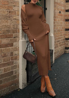 Women's Fall 2 Piece Outfits Knit Long Sleeve Cropped Cardigan Pullover Sweater Maxi Dress