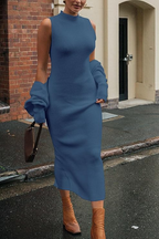 Women's Fall 2 Piece Outfits Knit Long Sleeve Cropped Cardigan Pullover Sweater Maxi Dress