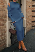 Women's Fall 2 Piece Outfits Knit Long Sleeve Cropped Cardigan Pullover Sweater Maxi Dress