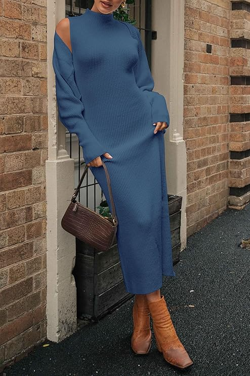 Women's Fall 2 Piece Outfits Knit Long Sleeve Cropped Cardigan Pullover Sweater Maxi Dress