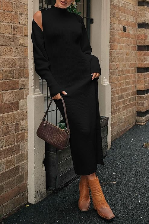 Women's Fall 2 Piece Outfits Knit Long Sleeve Cropped Cardigan Pullover Sweater Maxi Dress