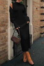 Women's Fall 2 Piece Outfits Knit Long Sleeve Cropped Cardigan Pullover Sweater Maxi Dress