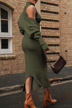 Women's Fall 2 Piece Outfits Knit Long Sleeve Cropped Cardigan Pullover Sweater Maxi Dress
