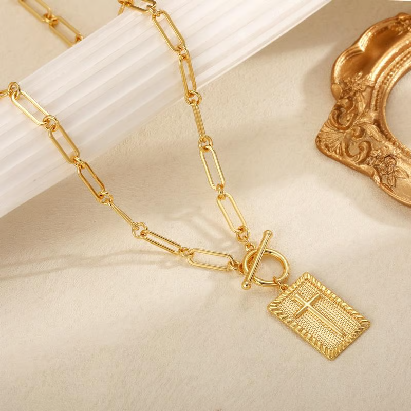 Cross Pendant Paperclip Chain Necklace