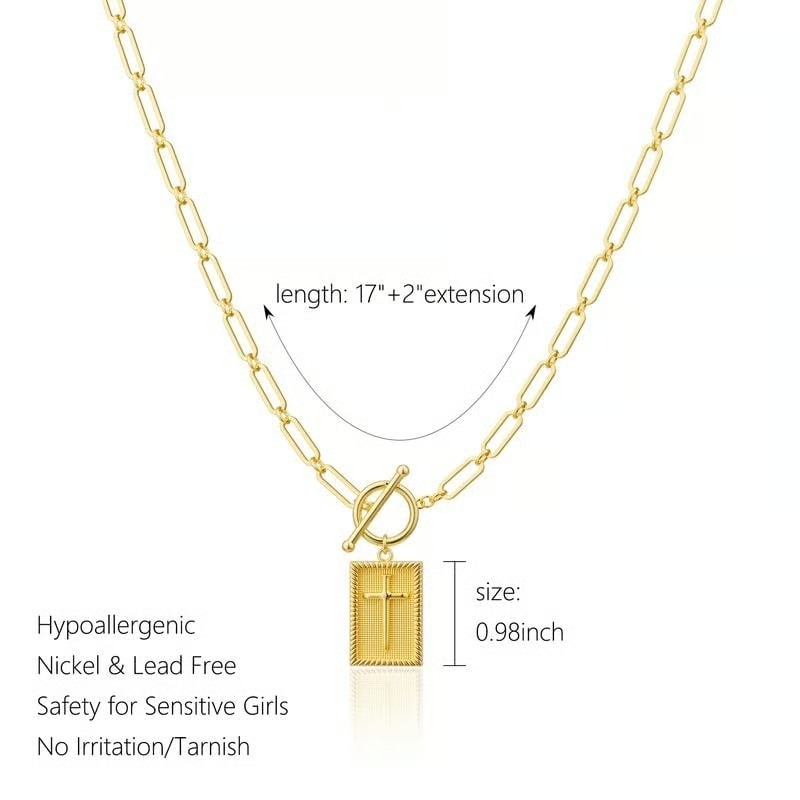 Cross Pendant Paperclip Chain Necklace