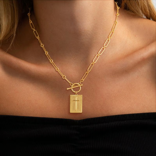Cross Pendant Paperclip Chain Necklace