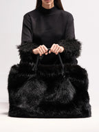 LARGE FAUX FUR TOTE IN BLACK