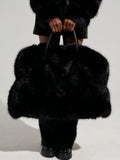 LARGE FAUX FUR TOTE IN BLACK