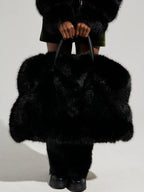 LARGE FAUX FUR TOTE IN BLACK