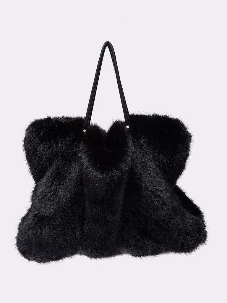 LARGE FAUX FUR TOTE IN BLACK