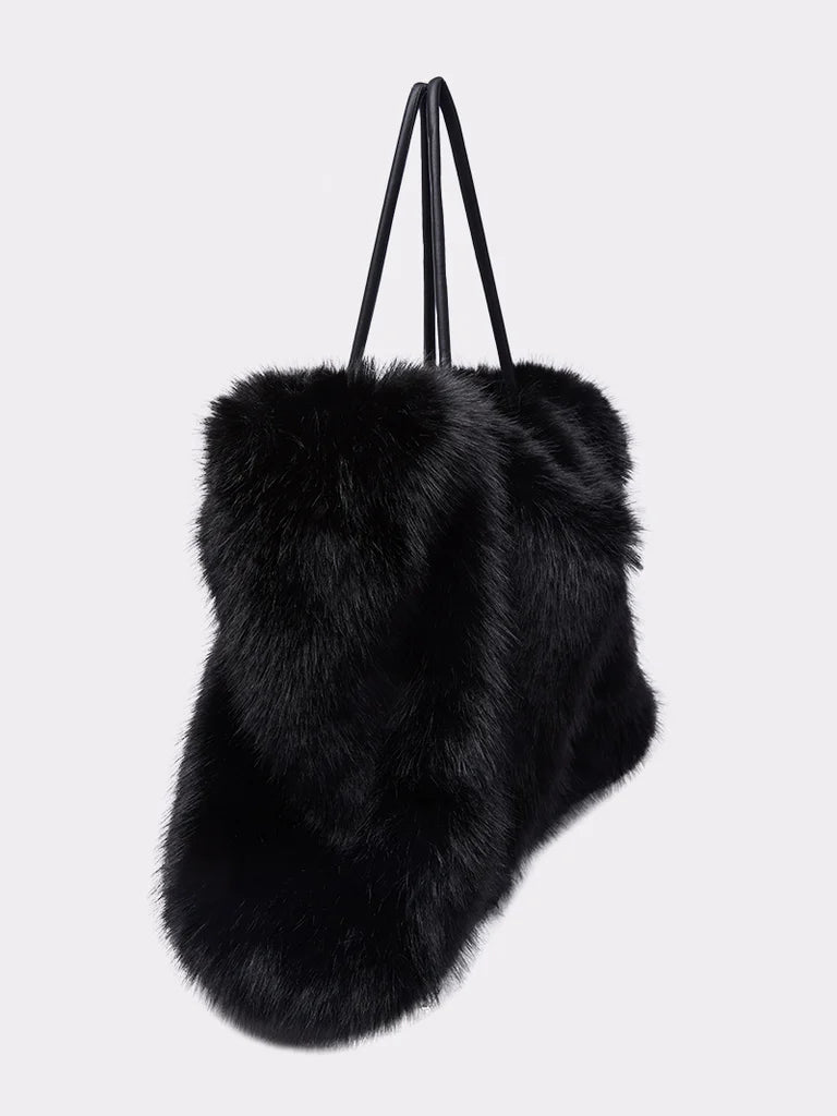 LARGE FAUX FUR TOTE IN BLACK