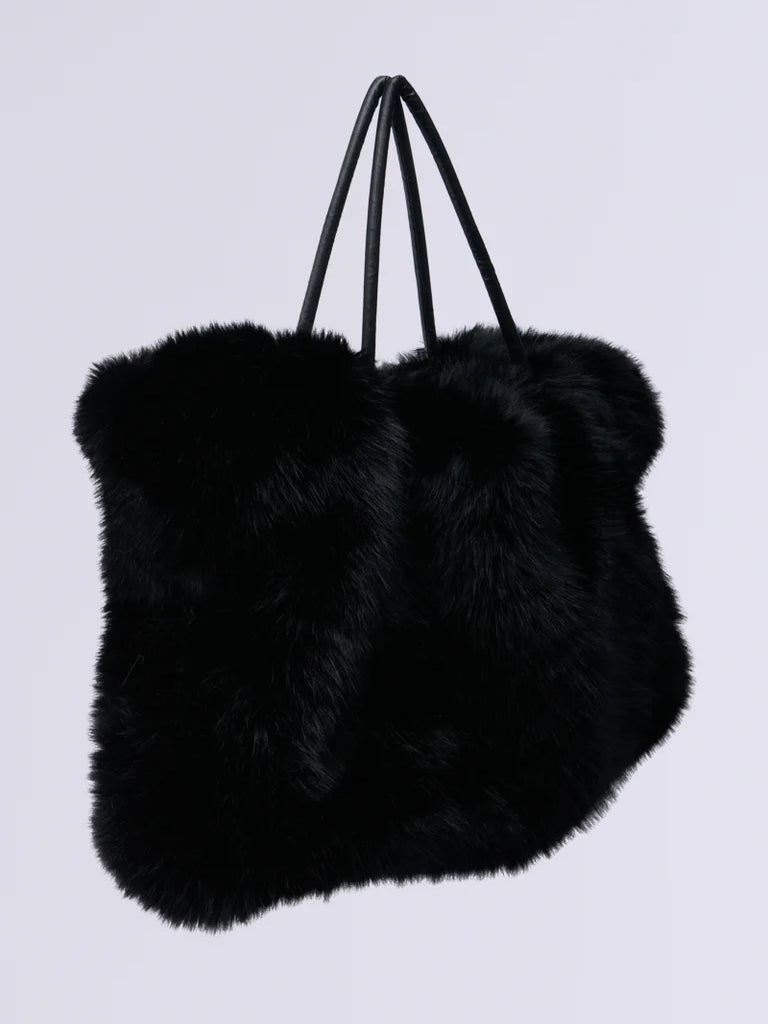 LARGE FAUX FUR TOTE IN BLACK
