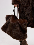 LARGE FAUX FUR TOTE IN BLACK