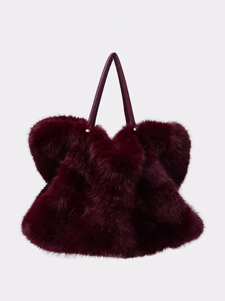 LARGE FAUX FUR TOTE IN BLACK