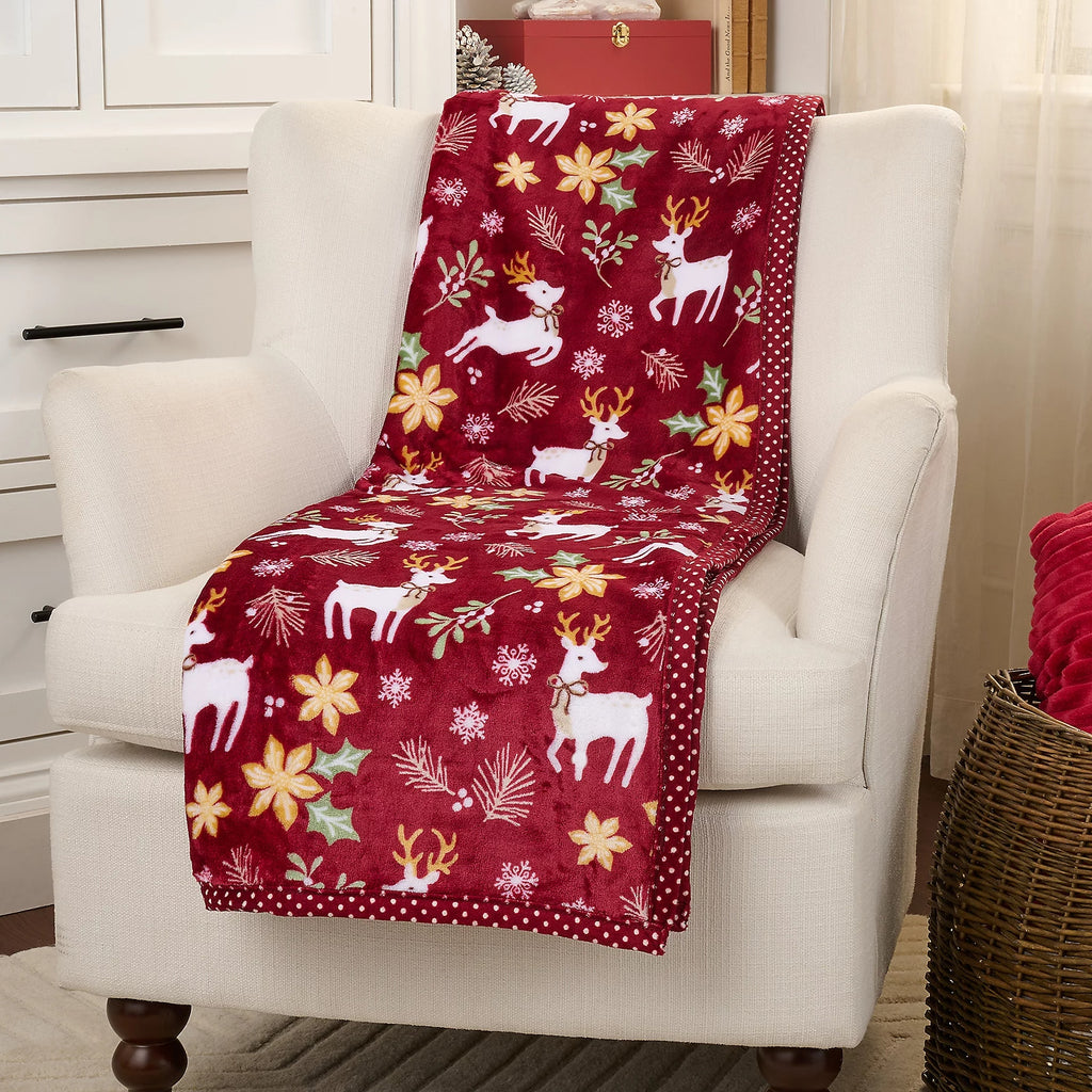 Kringle Express Oversized 60x80 Holiday Printed Throw W/ Trim