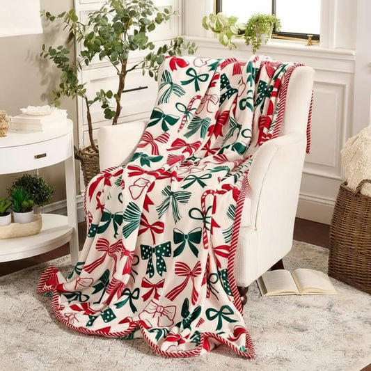 Winter Themed Blanket With Candy Canes And Bows