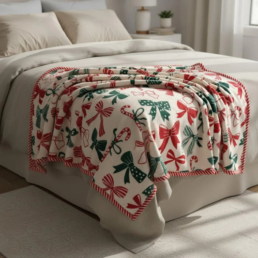 Winter Themed Blanket With Candy Canes And Bows