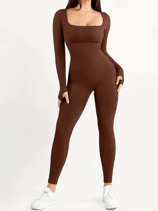 Shapewear Seamless Thumb Hole Long Sleeve Jumpsuit
