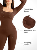 Shapewear Seamless Thumb Hole Long Sleeve Jumpsuit