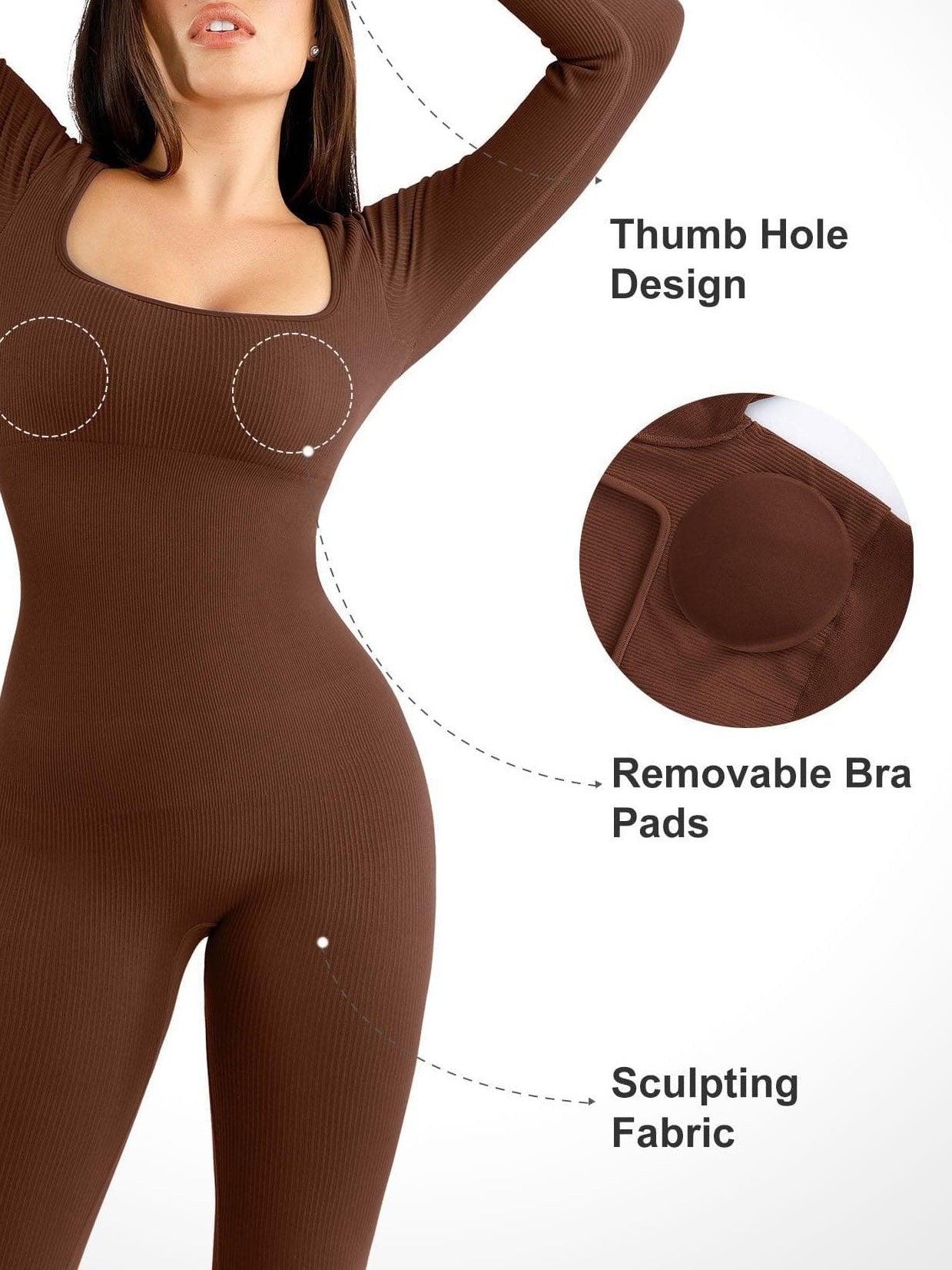 Shapewear Seamless Thumb Hole Long Sleeve Jumpsuit