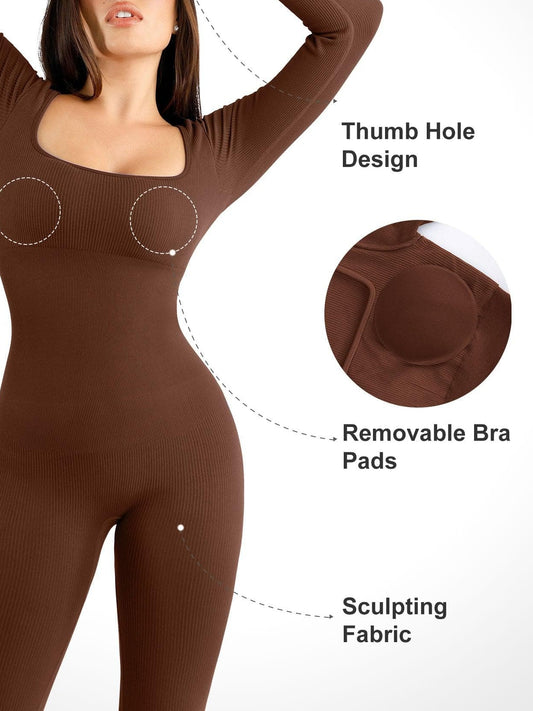 Shapewear Seamless Thumb Hole Long Sleeve Jumpsuit