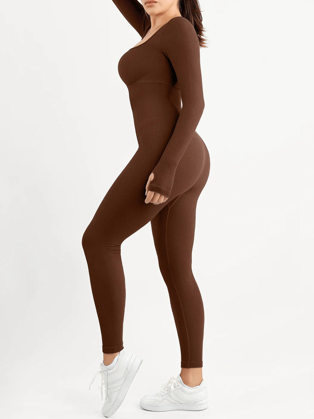 Shapewear Seamless Thumb Hole Long Sleeve Jumpsuit