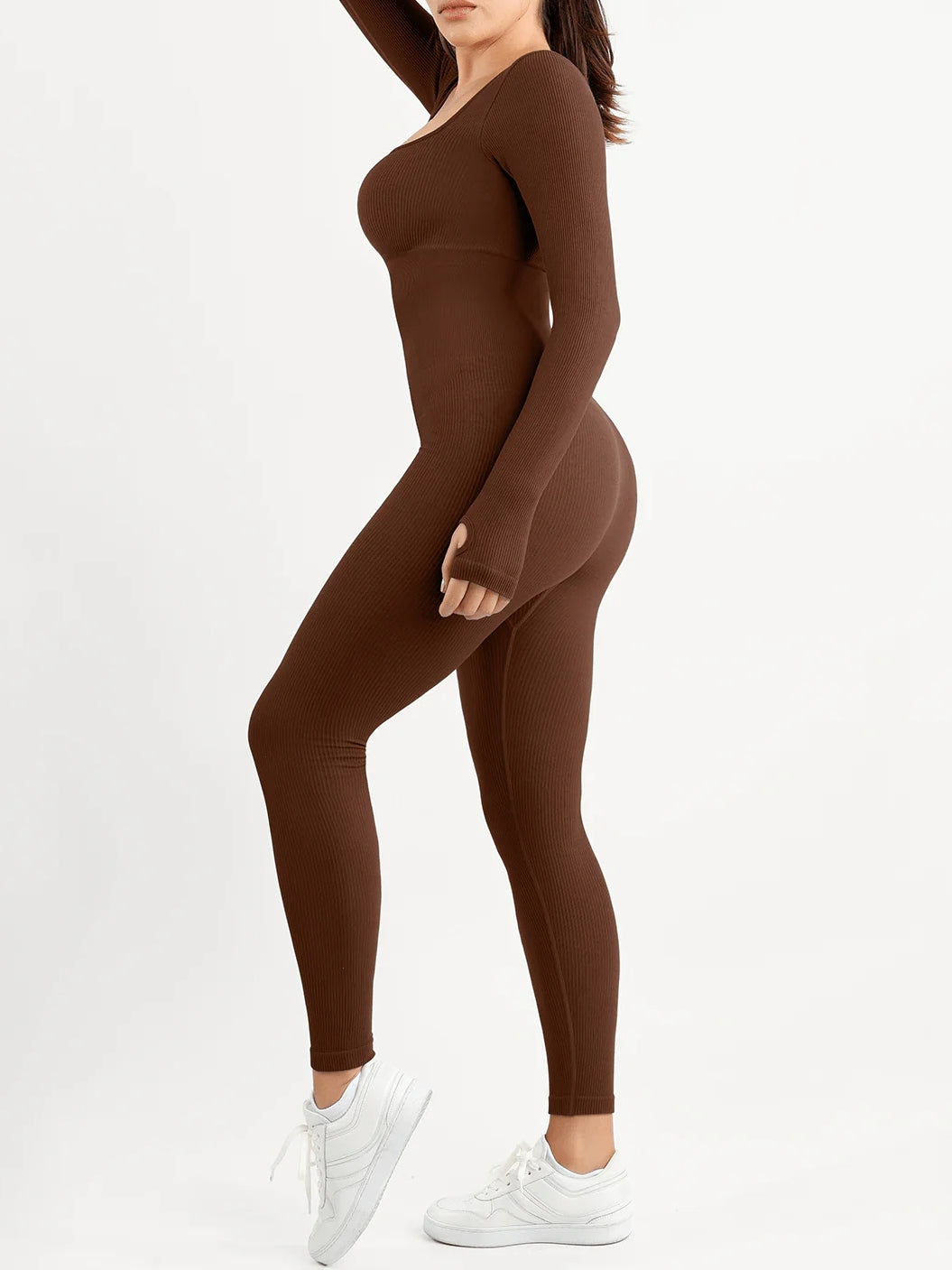 Shapewear Seamless Thumb Hole Long Sleeve Jumpsuit