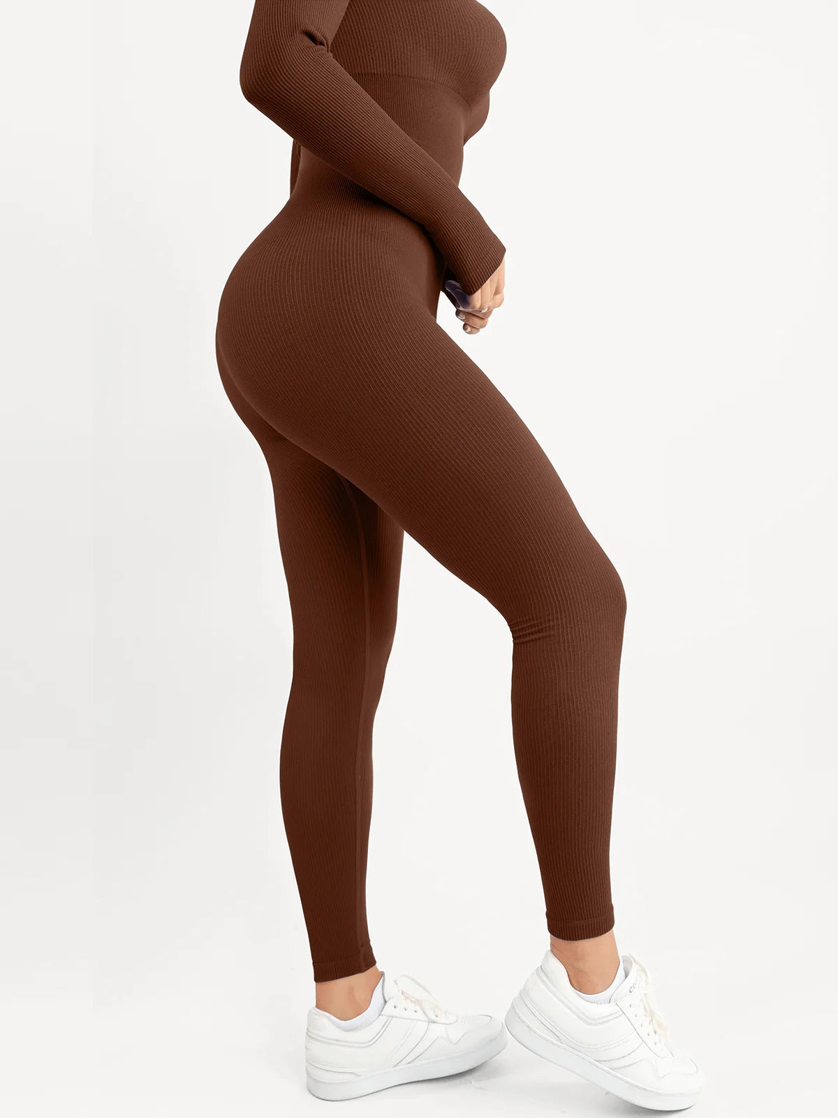 Shapewear Seamless Thumb Hole Long Sleeve Jumpsuit