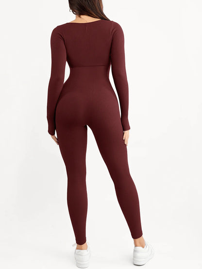 Shapewear Seamless Thumb Hole Long Sleeve Jumpsuit