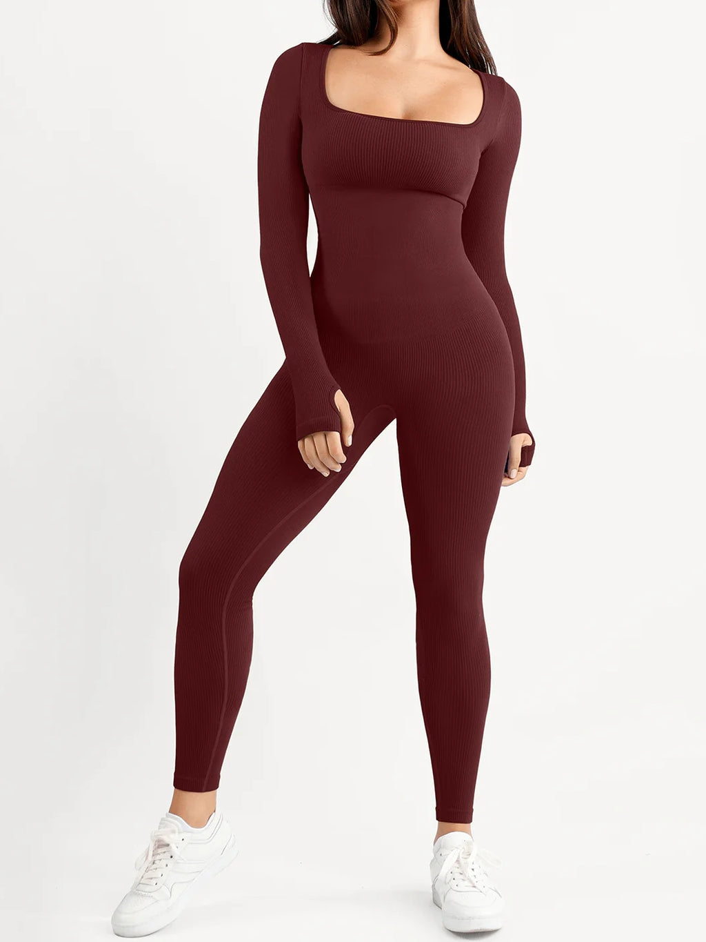 Shapewear Seamless Thumb Hole Long Sleeve Jumpsuit