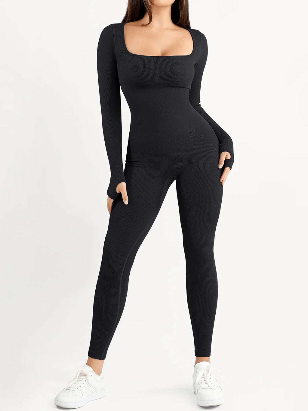 Shapewear Seamless Thumb Hole Long Sleeve Jumpsuit
