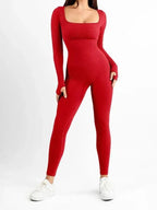 Shapewear Seamless Thumb Hole Long Sleeve Jumpsuit